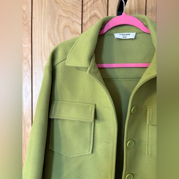 Olive Button Front Shacket Jacket - Picture 2 of 3